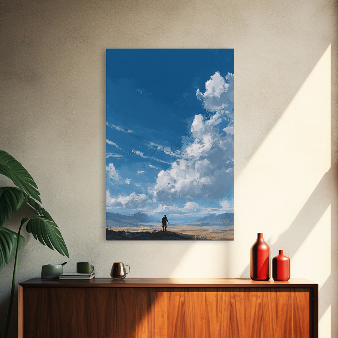Fantasy Warrior Standing Over Vast Desert Landscape Digital Artwork Modern Wall Art Canvas Print Unique