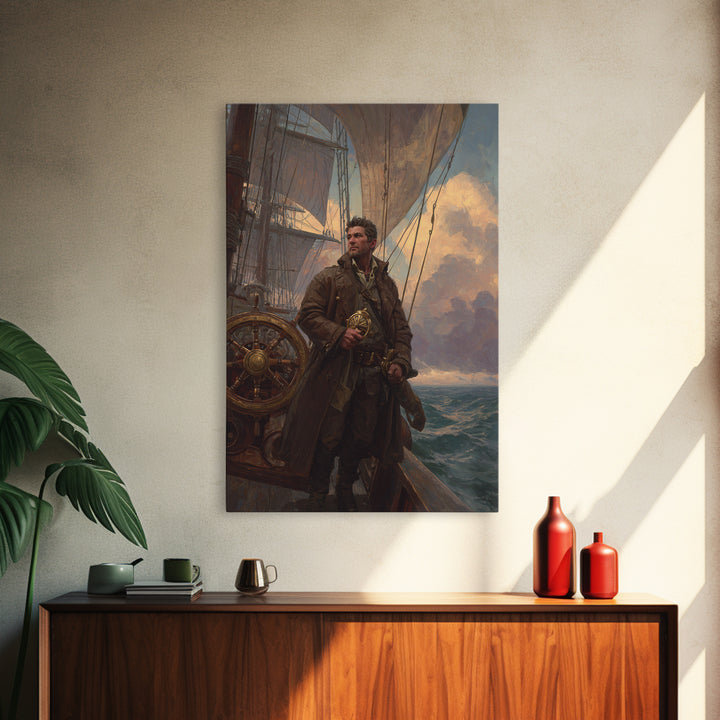 Brave Sailor On Tall Ship Canvas Print, Nautical Wall Art, Ocean Seascape Painting, Masculine Home Office Decor Gift For Him