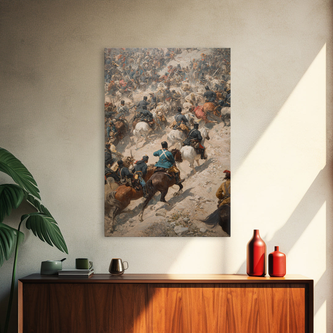 Chaotic Cavalry Battle Scene Wall Art, Historical Canvas Print, War Painting Decor, Equestrian Art, Masculine Office Gift