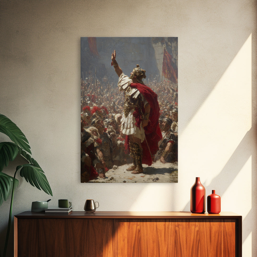 Roman General Raising Hand Before Legion Wall Art, Historical Canvas, Classical Decor, Large Statement Artwork, Fine Art Print