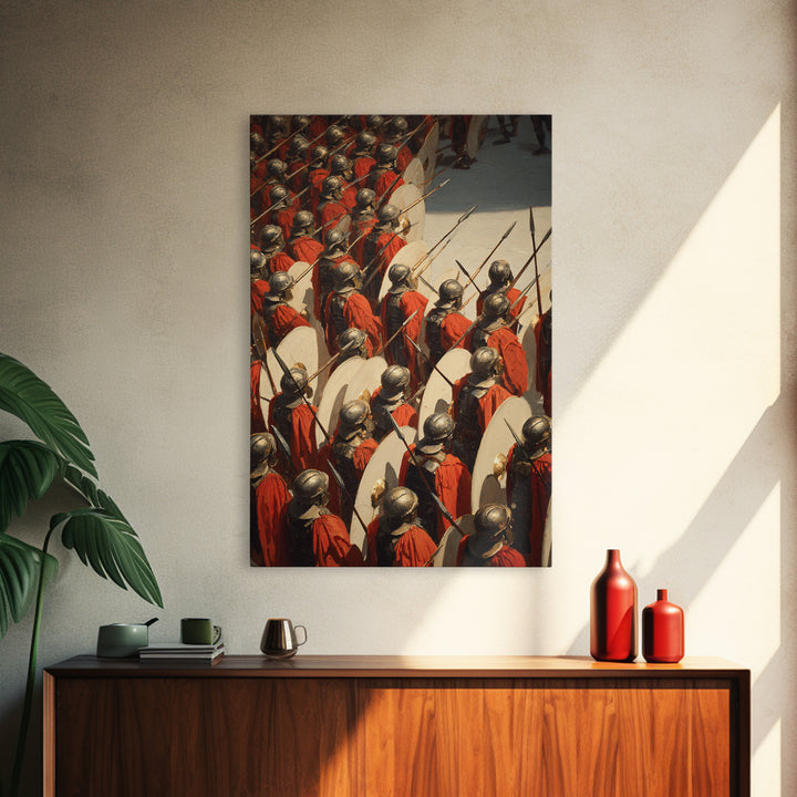 Roman Legion Shield Wall Art, Ancient Battle Canvas Print, Historical Warrior Oil Painting, Masculine Office Decor Gift For Him