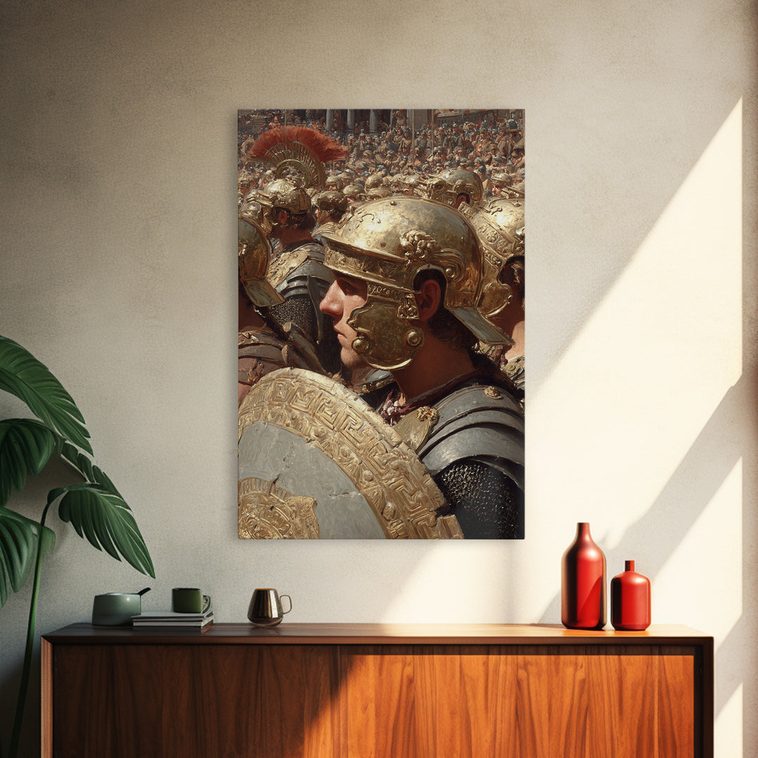 Roman Legion Soldier Framed Canvas Print, Ancient Warrior Wall Art, Historical Battle Decor, Gladiator Gift For Him, Office Decor