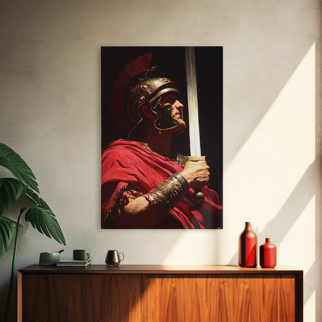 Classical Roman Soldier Portrait Oil Painting With Dramatic Lighting Wall Art For Home Decor And Office
