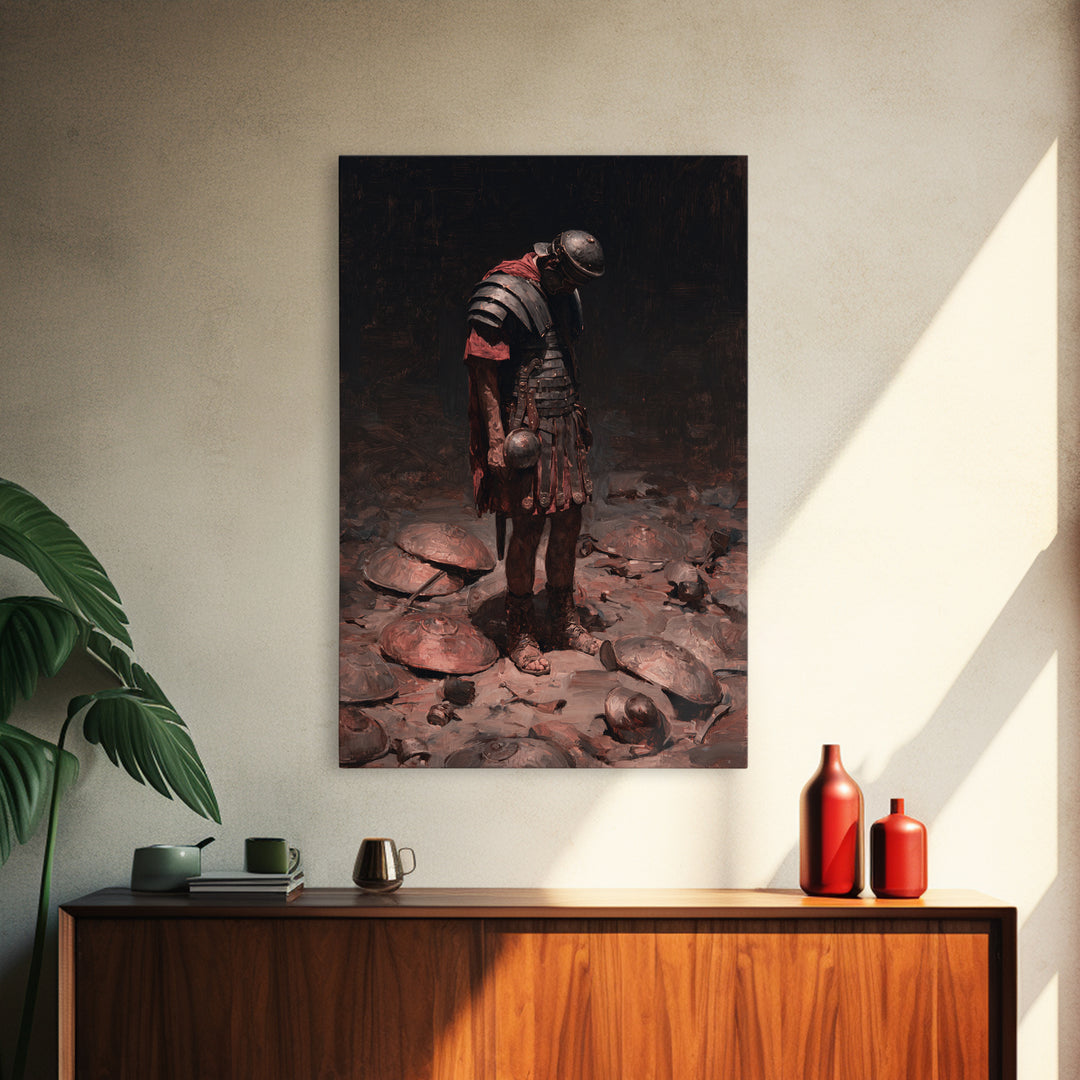 Defeated Roman Gladiator In Dark Arena Canvas Print, Moody Warrior Wall Art, Ancient Battle Decor, Masculine Office Art