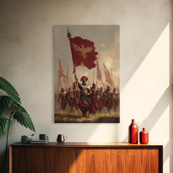 Roman Eagle Standard Bearer Framed Canvas Print, Ancient Legion Wall Art, Historical Battle Decor, Masculine Gift For Him