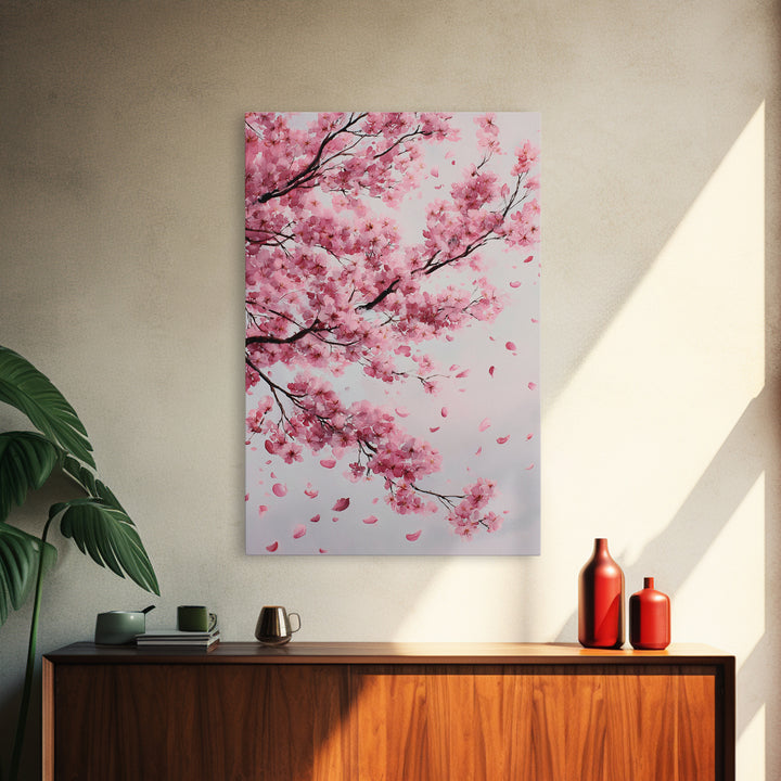Pink Cherry Blossom Branches Canvas Print, Japanese Wall Art, Botanical Wall Decor, Spring Bedroom Decor, Feminine Gift For Her