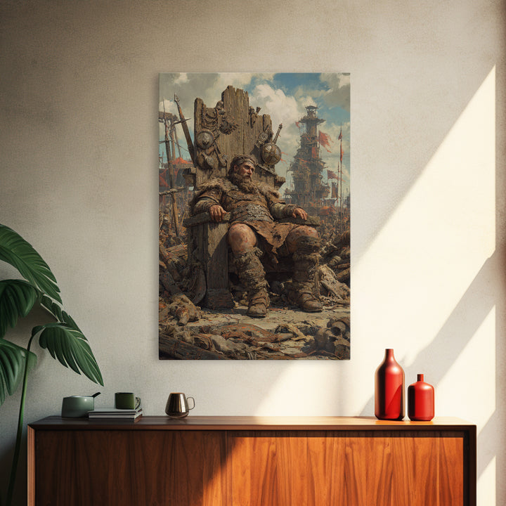 Viking Warlord On Throne Canvas Print, Norse Warrior Wall Art, Fantasy Battle Painting, Masculine Man Cave Decor Gift For Him