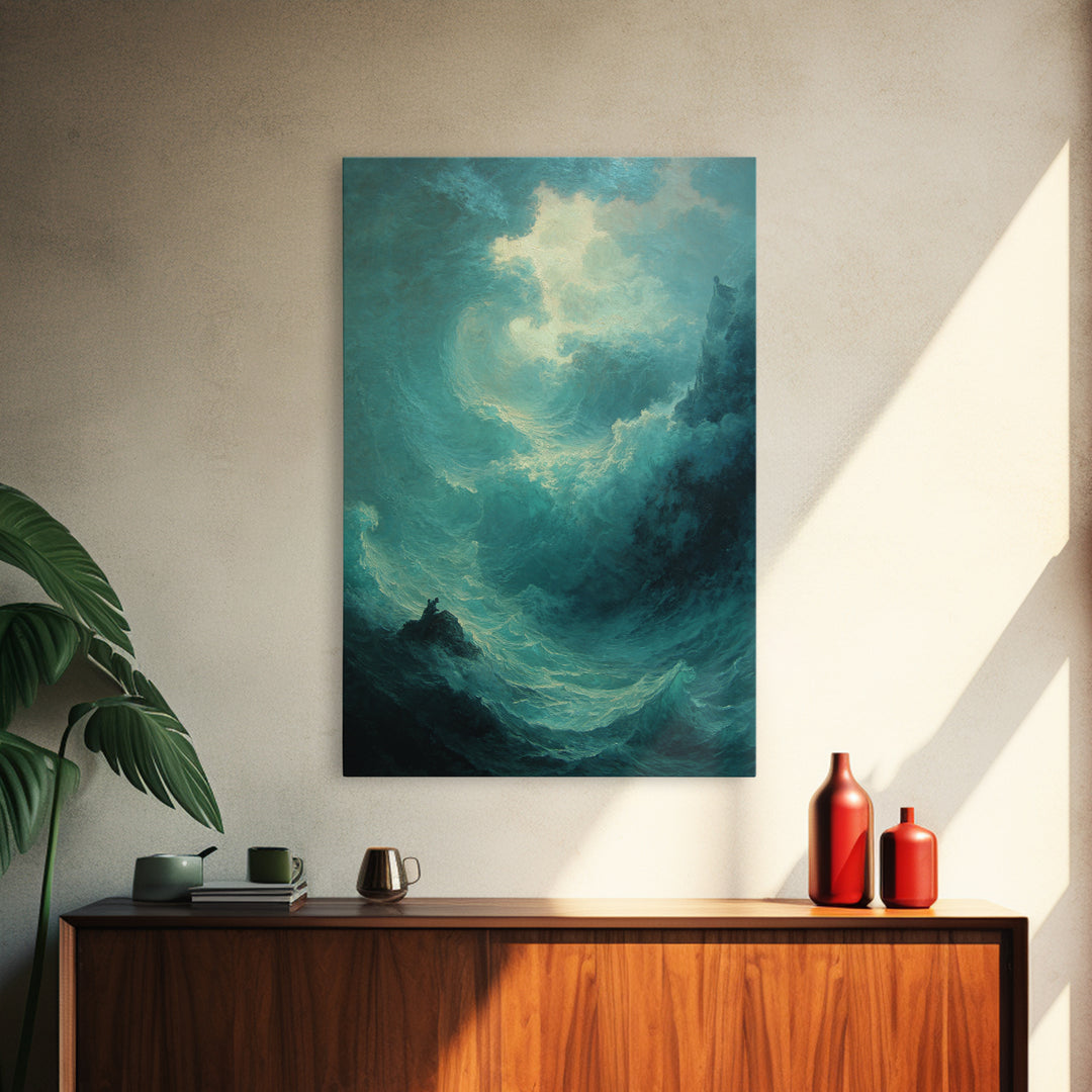 Stormy Turquoise Ocean Wave Canvas Print, Dramatic Seascape Wall Art, Coastal Nautical Decor, Large Beach House Art For Living Room