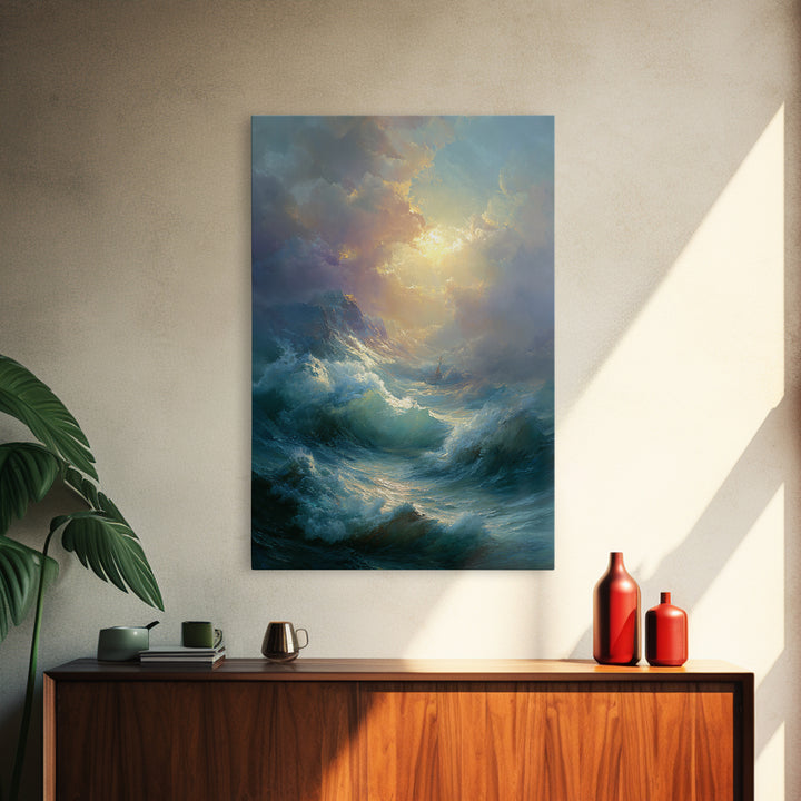 Stormy Ocean Wave Wall Art, Dramatic Seascape Oil Painting, Coastal Canvas Decor For Living Room And Beach House Gift Idea