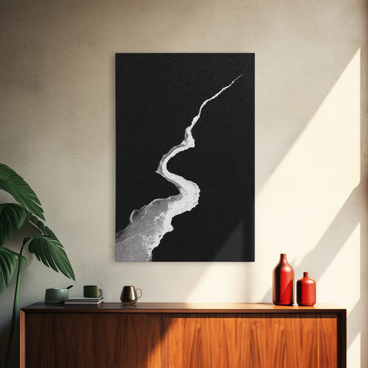 Abstract Black And White Textured Paint Stroke Minimalist Wall Art Canvas Print For Office Decor