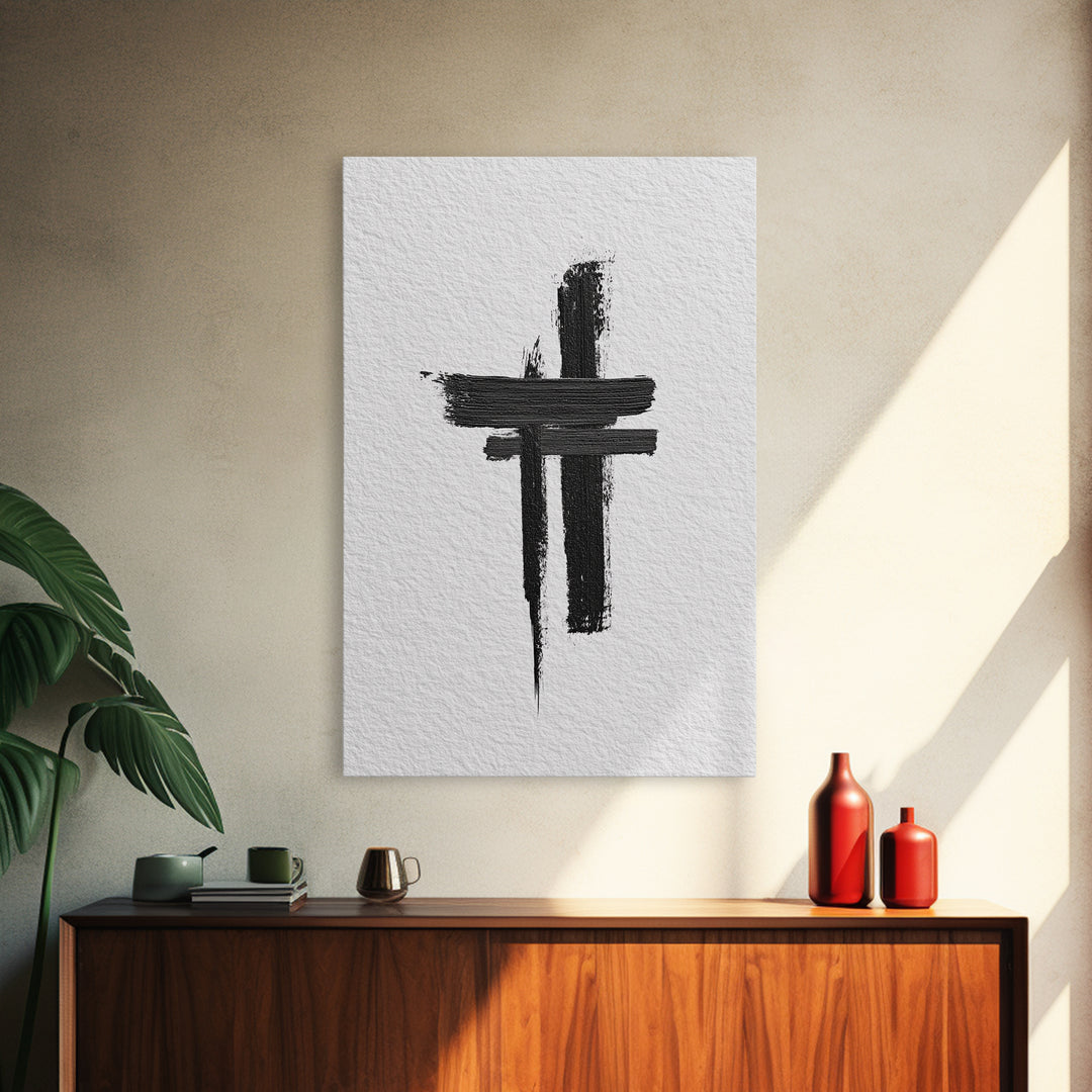 Minimalist Abstract Black Brush Strokes On Textured White Paper Canvas Print Modern Art Wall Decor
