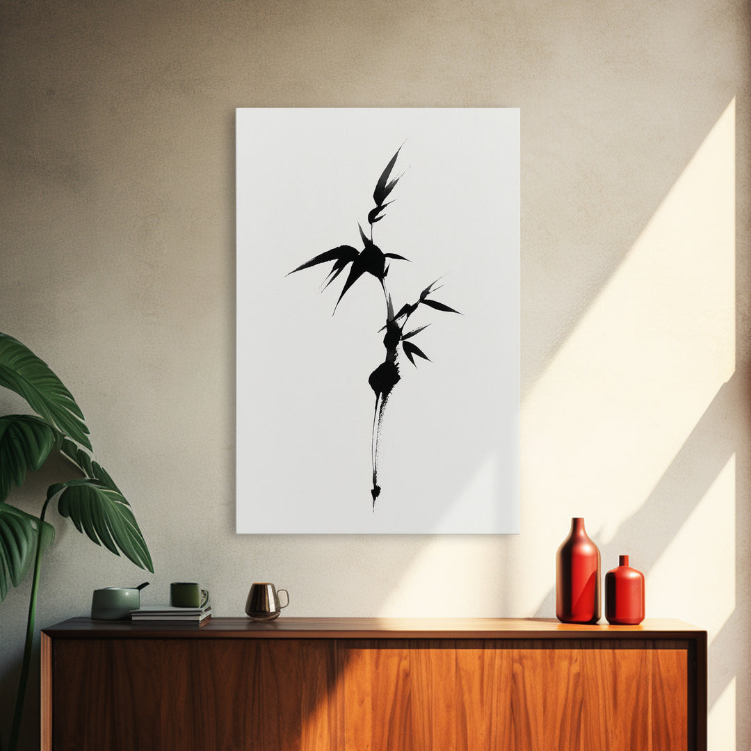 Zoetrope-Like Monochrome Abstract Wave Shape Ink Brush Stroke Painting Minimalist Wall Art Print Framed Canvas