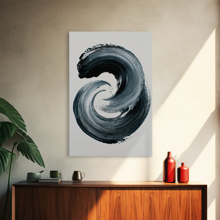 Bold Black And White Abstract Ink Brush Stroke Minimalist Wall Art Print Ideal For Contemporary Home Decor
