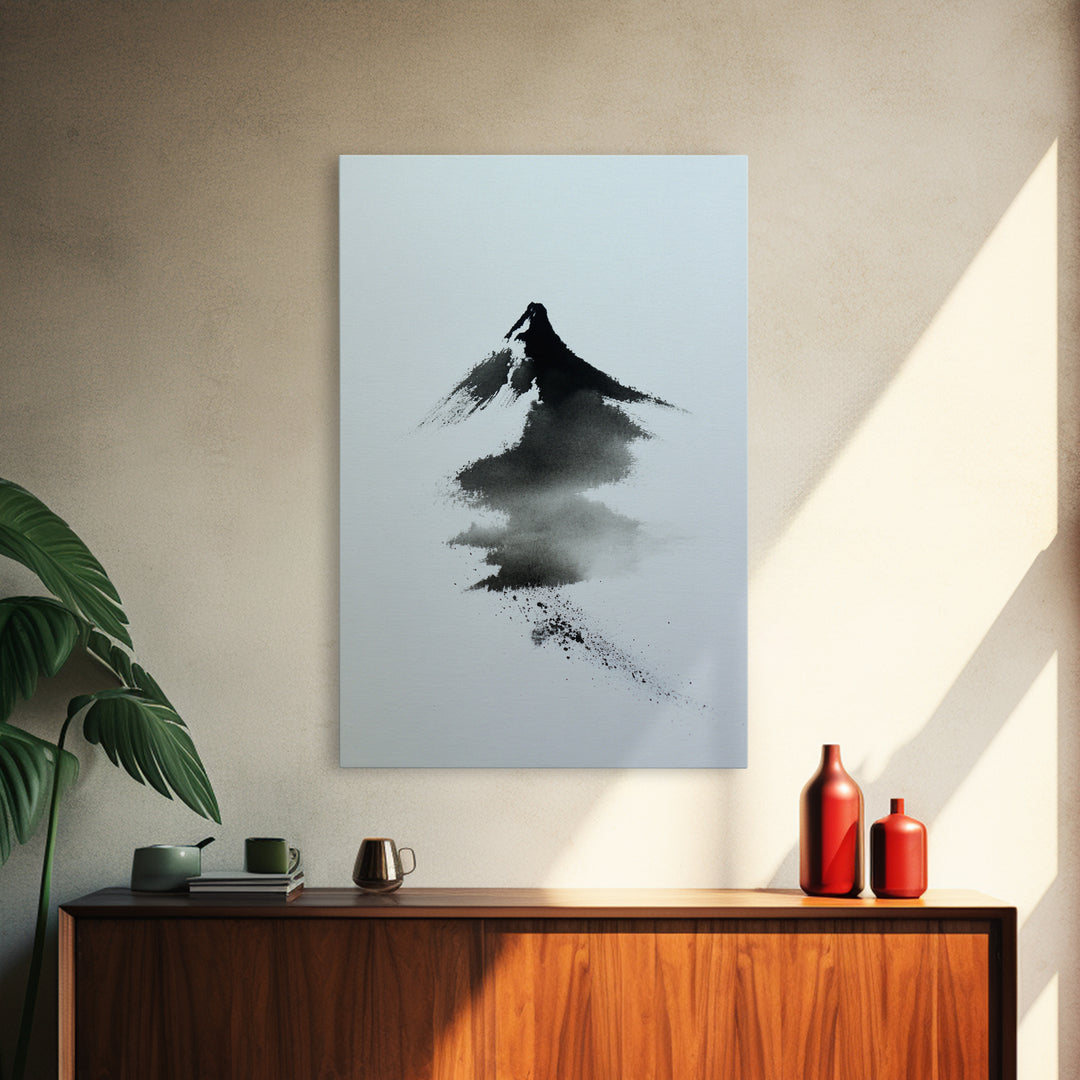 Minimalist Japanese Ink Mountain Painting With Zen Brush Strokes Modern Wall Art For Tranquil Home Decor