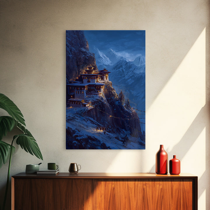 Contemplative Silhouette Meditation On Hill Nature Scene Minimalist Wall Art Framed Canvas Print