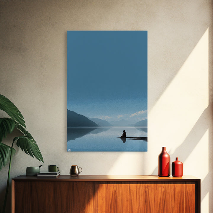 Peaceful Solitude At Lake With Mountains Sunrise Landscape Wall Art Framed Canvas Print For Living Room Home Decor