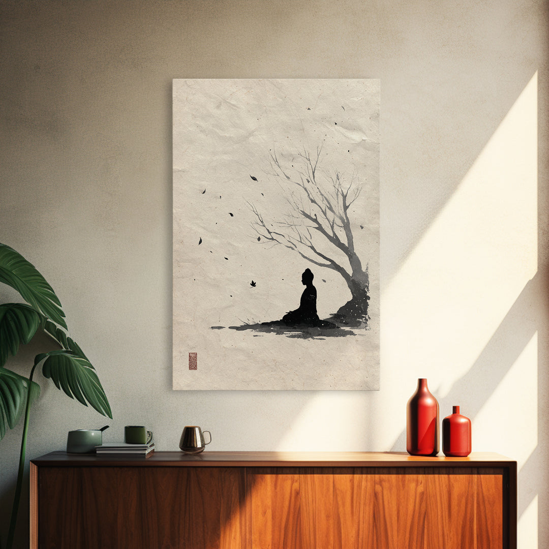 Zen Meditation Silhouette Ink Painting Wall Art Abstract Minimalist Oriental Canvas Print For Bedroom Decor And Yoga Room