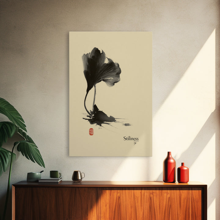 Minimalist Ink Brush Floral Painting Black And White Wall Art Modern Canvas Print For Office And Bedroom Decor