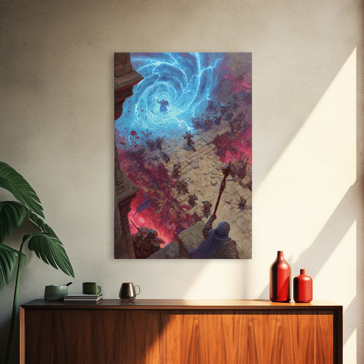 Epic Fantasy Battle Portal Canvas Print, Lightning Magic, Dungeons And Dragons Wall Art, Gaming Room Decor, Gift For Gamer