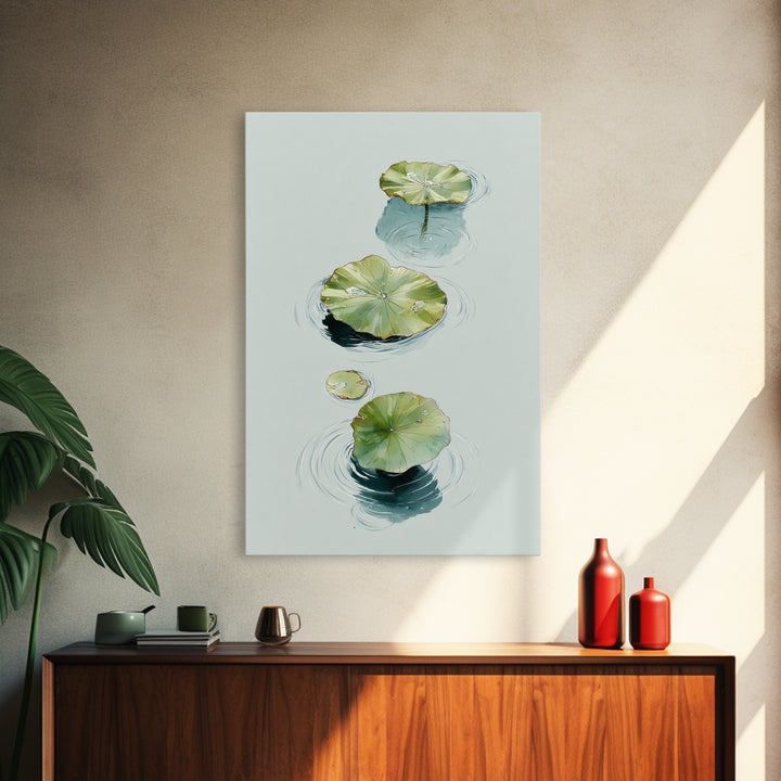 Botanical Watercolor Art Of Floating Lotus Leaves Calm Minimalist Wall Art Print For Nature Inspired Home