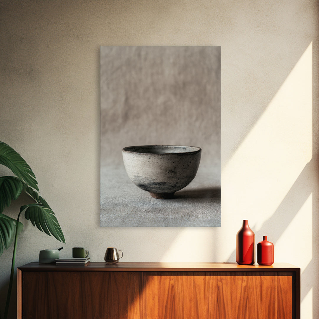 Handcrafted Rustic Ceramic Bowl With Earthy Glaze Textures Minimalist Wall Art Clay Pottery For Kitchen Decor Framed Canvas Print