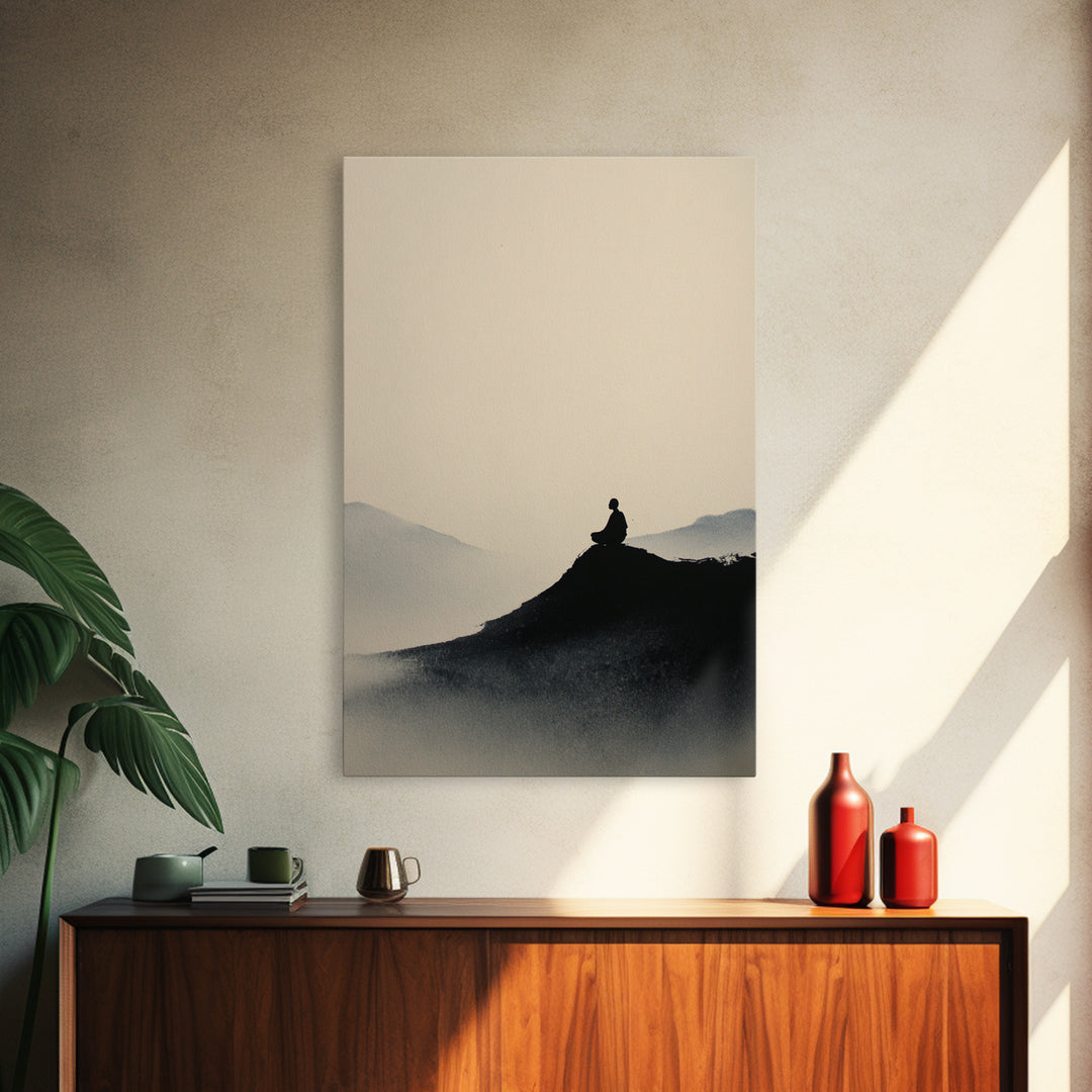 Mystical Monastery Mountain Night Scene With Neon Lights Framed Canvas Print Large Wall Art Decor