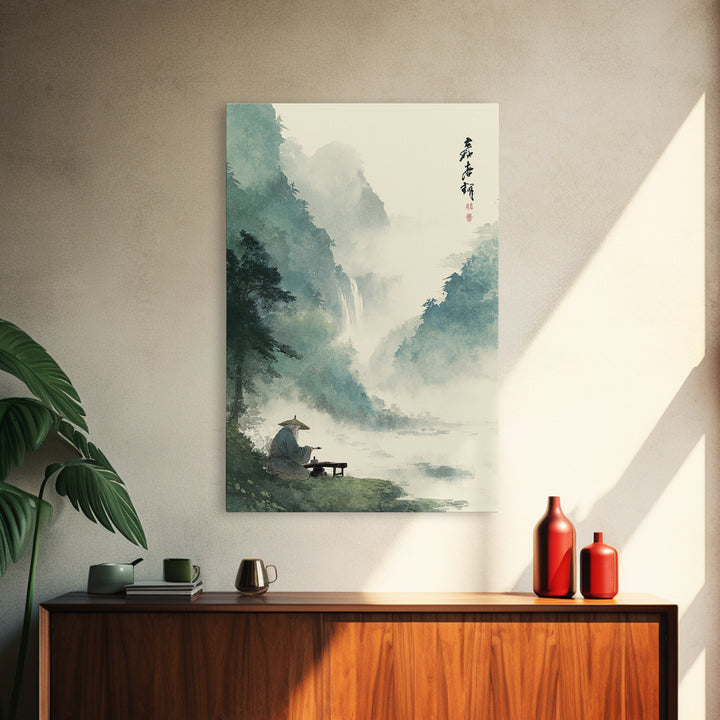 Tranquil Mountain Stream Landscape Scene Oil Painting Wall Art Canvas Print For Rustic Farmhouse Living Room Decor