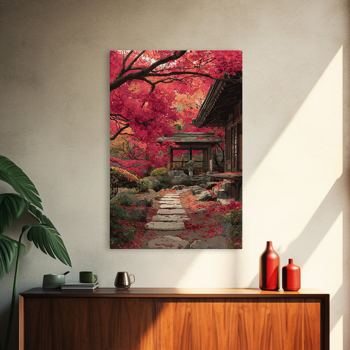 Peaceful Mountain River With Silhouette Figure Practicing Martial Arts Zen Wall Art Canvas Print