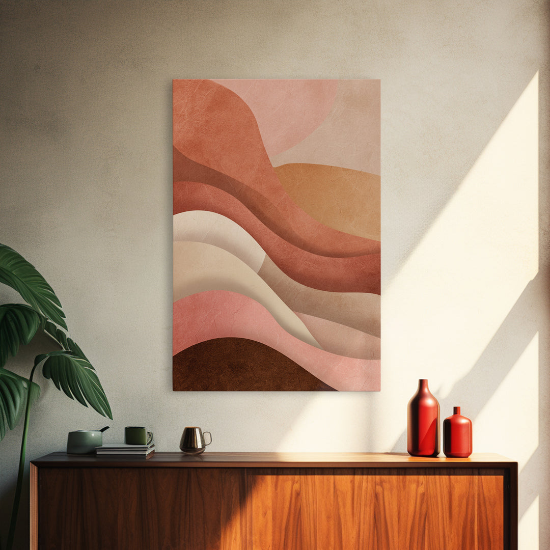 Terracotta Abstract Waves Canvas Print, Earth Tone Wall Art, Neutral Boho Decor, Modern Minimalist Bedroom Art Gift For Her