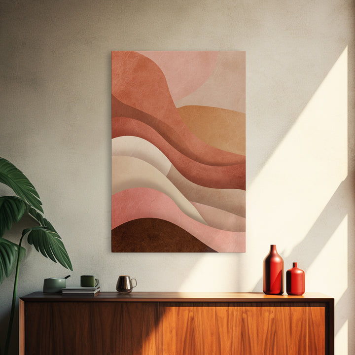 Terracotta Abstract Waves Canvas Print, Earth Tone Wall Art, Neutral Boho Decor, Modern Minimalist Bedroom Art Gift For Her