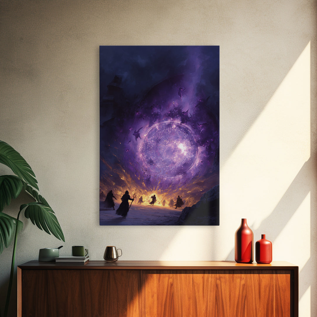 Purple Magic Portal Epic Battle Canvas Print, Dark Fantasy Wall Art, Witchy Decor, Surreal Artwork, Gothic Gaming Room Decor
