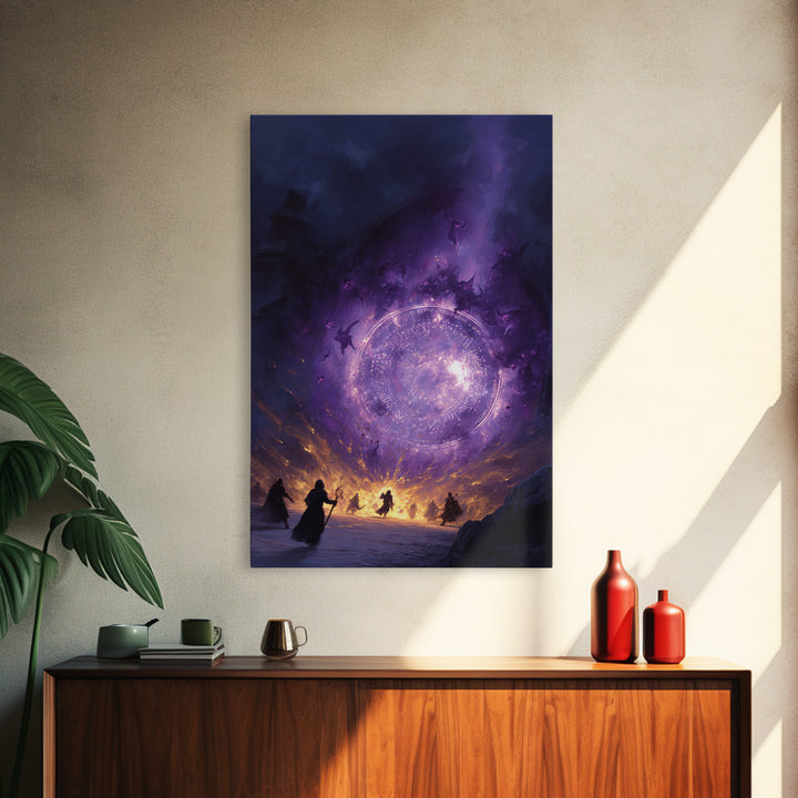 Purple Magic Portal Epic Battle Canvas Print, Dark Fantasy Wall Art, Witchy Decor, Surreal Artwork, Gothic Gaming Room Decor