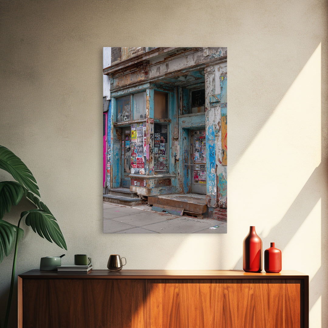 Urban Street Scene With Graffiti And Distressed Building Photography Wall Art Print