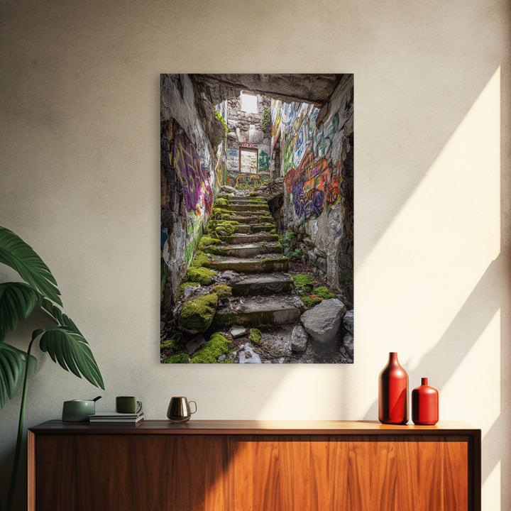 Urban Subway Station With Graffiti Wolf Mural Photography Wall Art Print For Contemporary Home Decor And Street Art Lovers