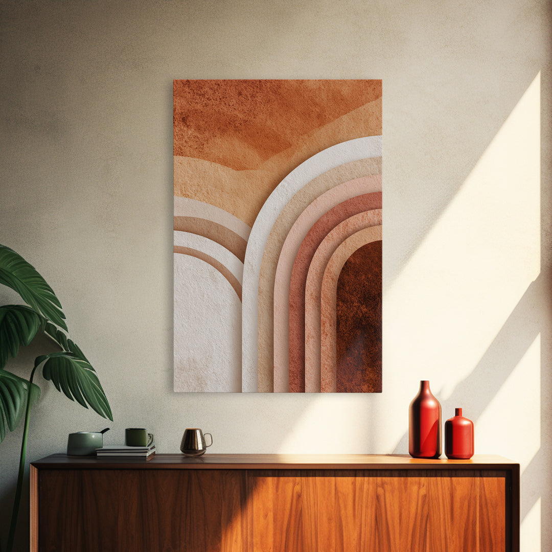 Terracotta Textured Arch Abstract Wall Art, Boho Geometric Canvas Print, Earth Tone Modern Home Decor, Living Room Bedroom Decor