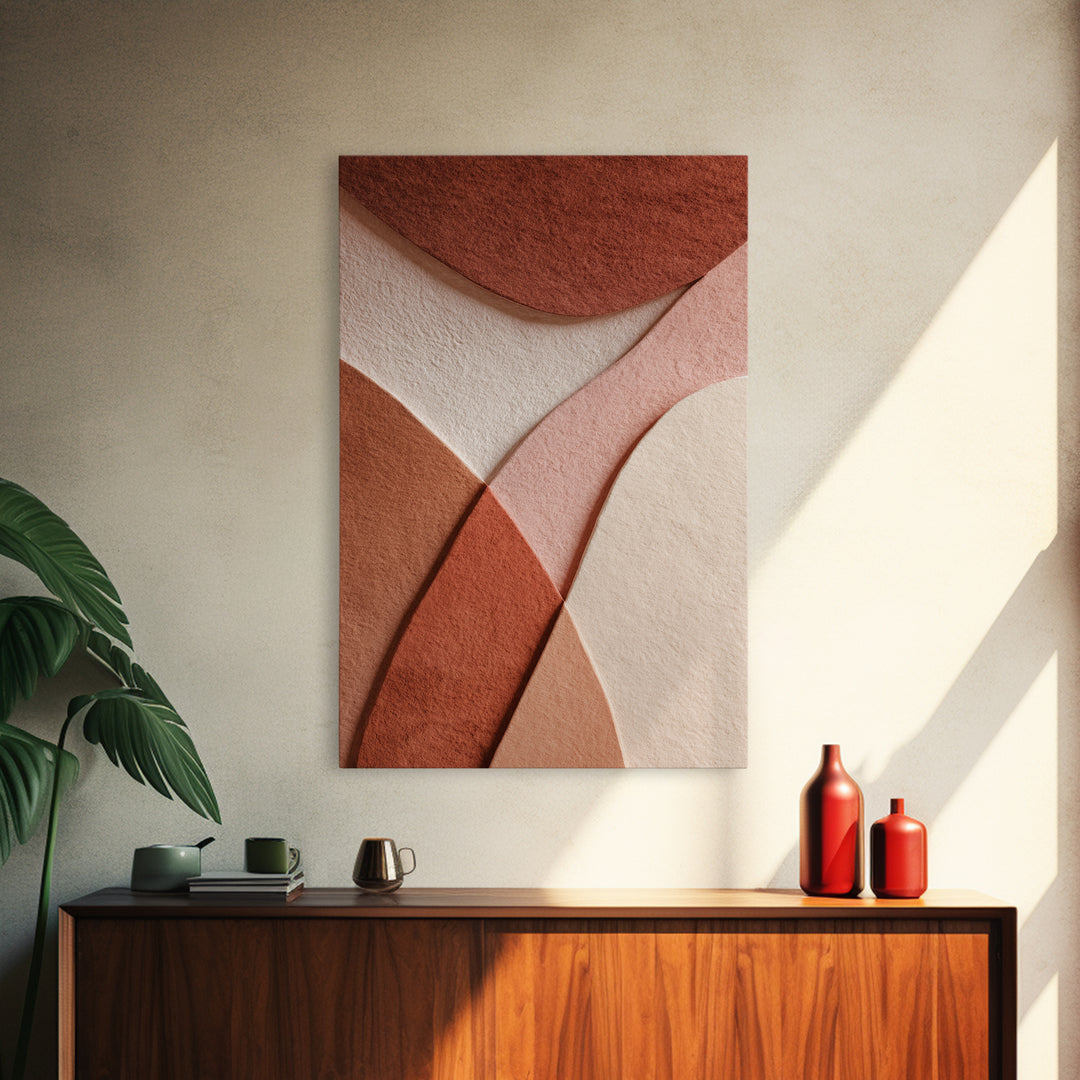 Layered Terracotta Curves Abstract Wall Art, Neutral Geometric Canvas Print, Wabi Sabi Earth Tone Modern Home Decor, Living Room Decor