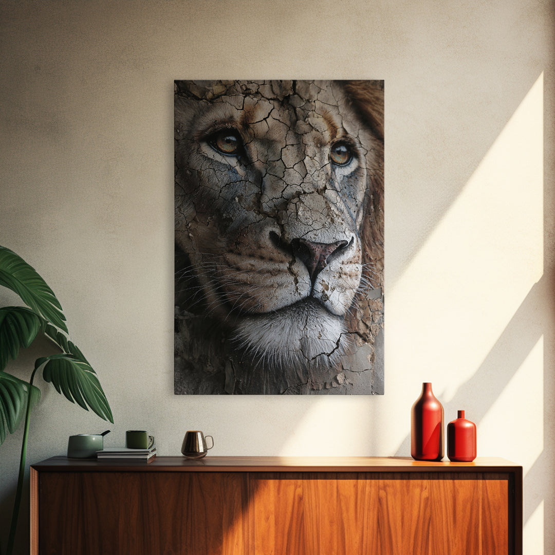 Detailed Lion Face Closeup Wildlife Wall Art Prints Majestic Animal Art Framed Canvas Print