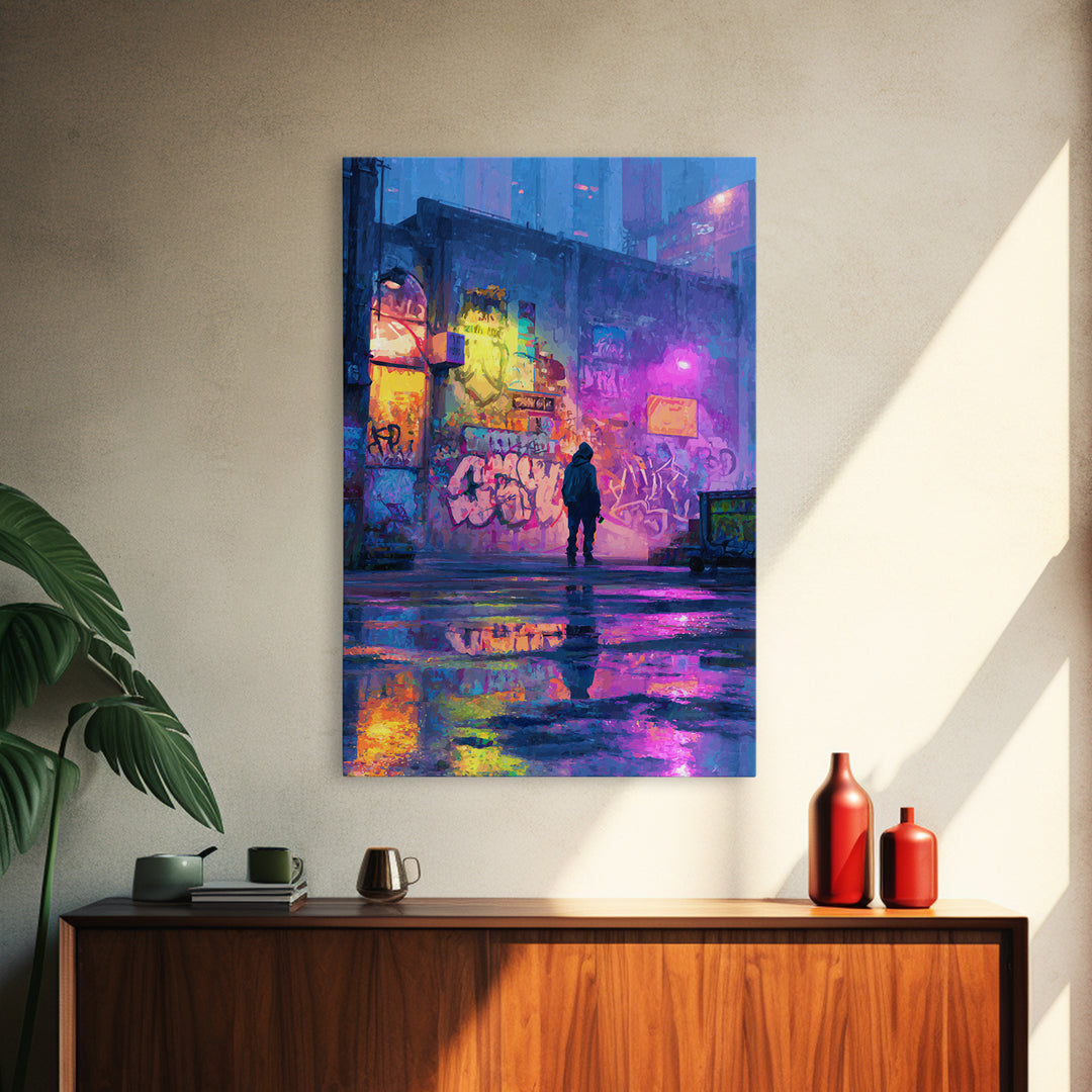 Detailed Realistic Wolf Graffiti Mural Street Art Wall Art Framed Canvas Print For Urban Decor And Animal Lover Gift
