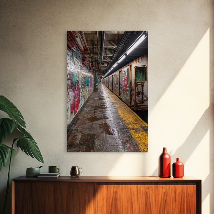 Urban Underground Subway Station Art With Vibrant Graffiti Wall Art Framed Canvas Print For Trendy Home Decor
