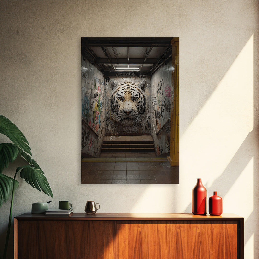 Urban Tiger Street Art Graffiti Mural Bold Wildlife Wall Art - Contemporary Canvas Print For Modern Home Decor