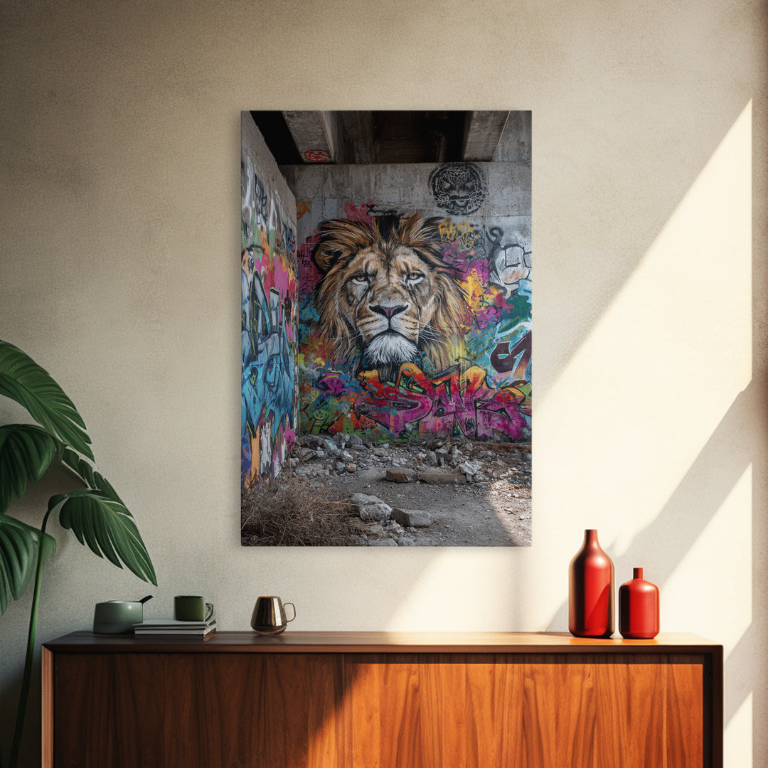 Urban Graffiti Lion Mural Street Art Canvas Print Large Wall Art For Modern Home Decor And Office