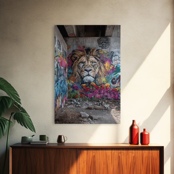 Urban Graffiti Lion Mural Street Art Canvas Print Large Wall Art For Modern Home Decor And Office