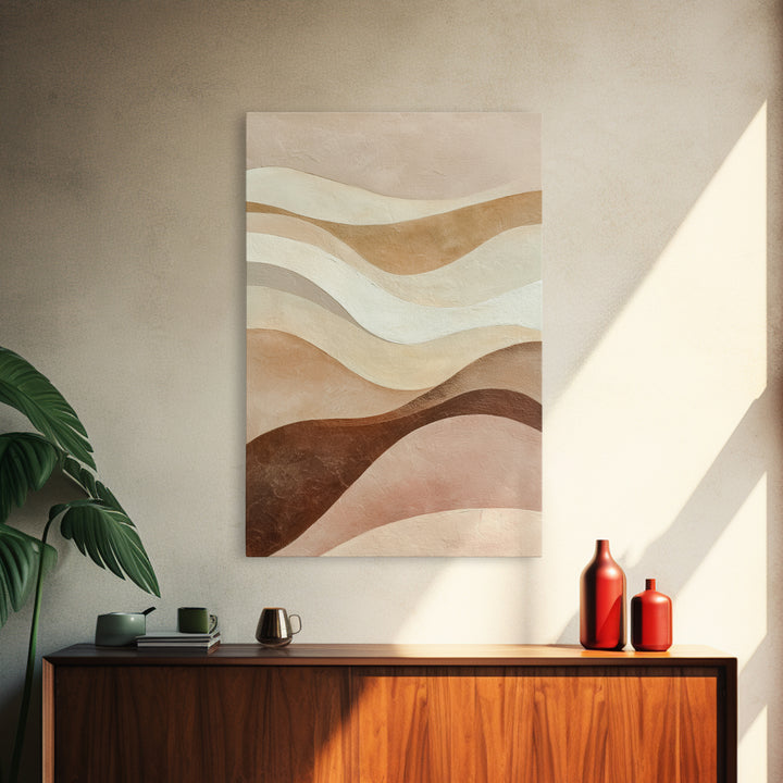 Neutral Wavy Abstract Landscape Wall Art, Earth Tone Canvas Print, Beige Boho Modern Living Room Bedroom Decor, Large Wall Decor