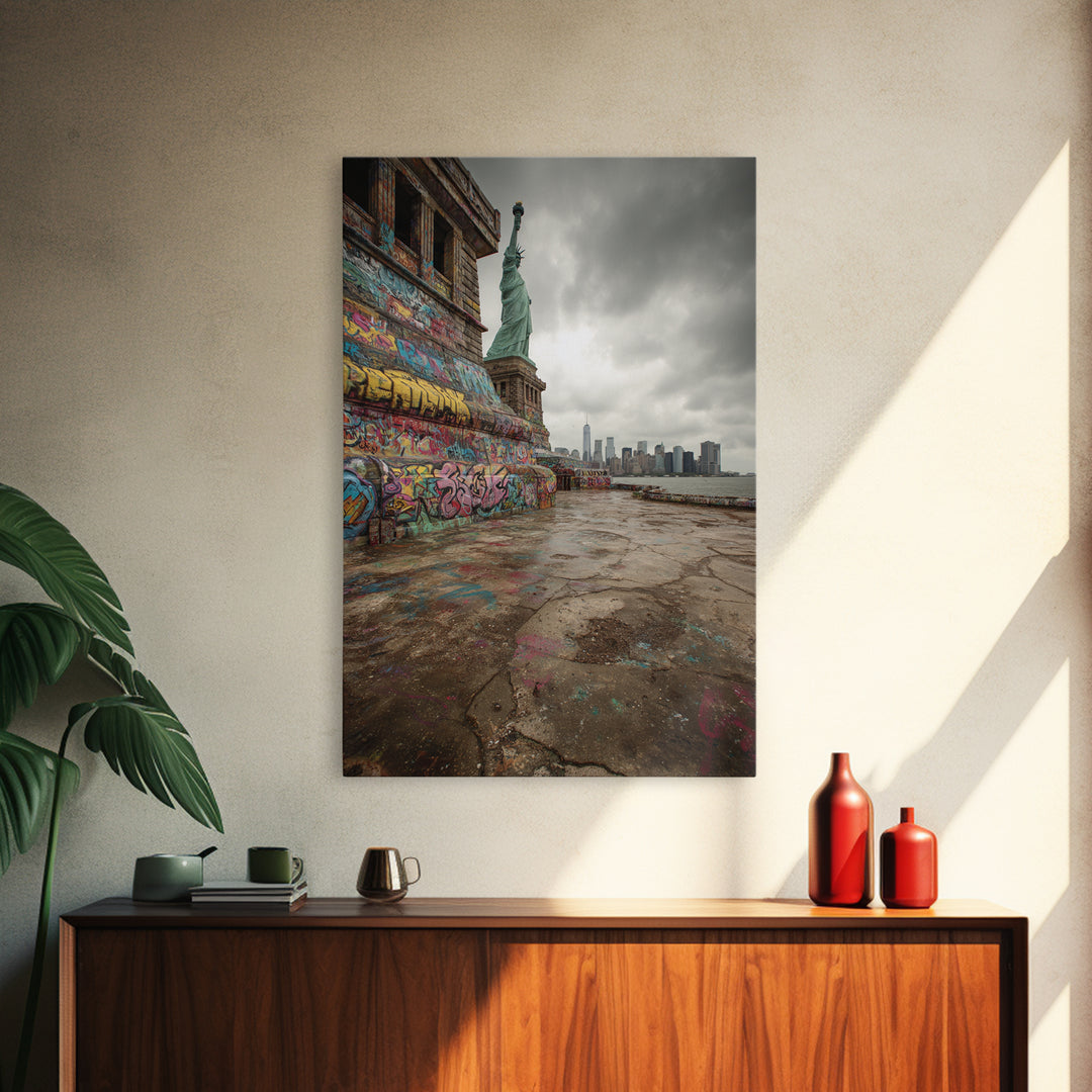 Graffiti Statue Of Liberty Urban Street Art With City Skyline Canvas Print For Living Room And Home Decor