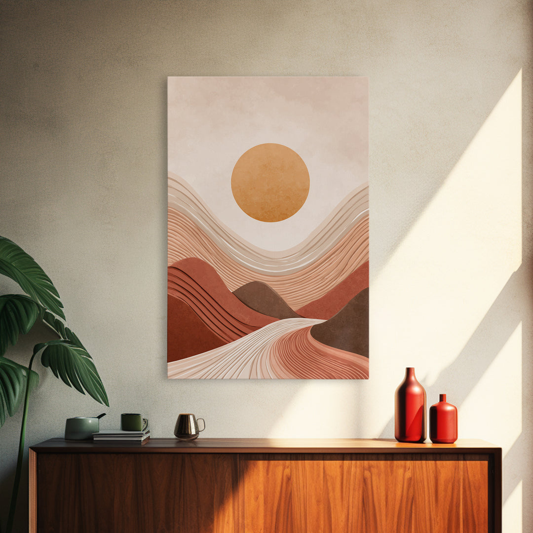 Terracotta Wavy Desert Hills Canvas Print, Abstract Landscape Art, Earth Tone Decor, Modern Wall Art For Living Room, Boho Home Decor