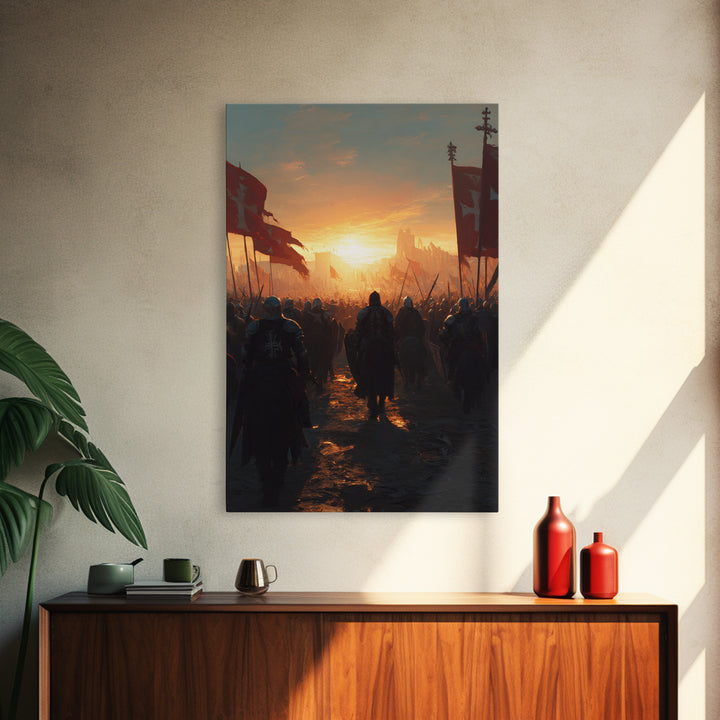 Medieval Knights Battle Scene Dramatic Sunset Wall Art Canvas Print For History Lovers And Home Decor