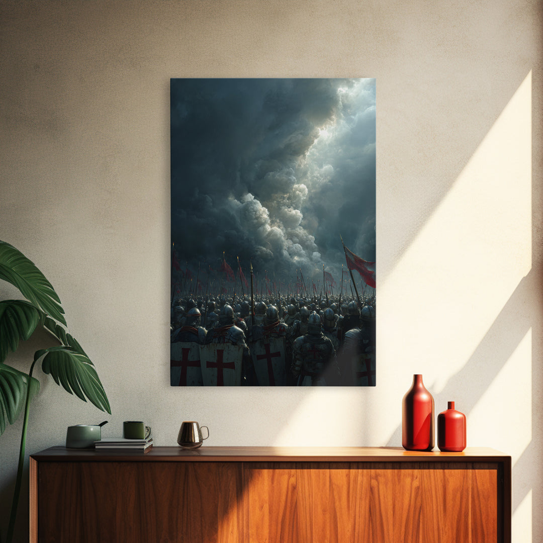 Epic Medieval Knights Battle Scene Dramatic Stormy Sky War Painting Wall Art Canvas Print