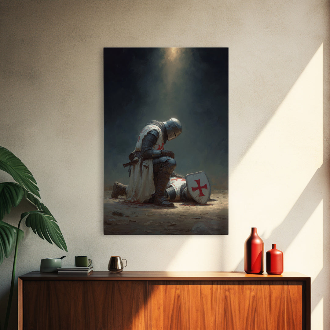 Medieval Knight Mourning Fallen Brother Wall Art Canvas Print Perfect For Office Decor And Gifts