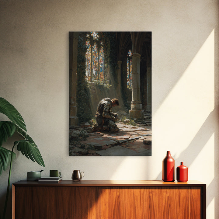 Majestic Gothic Cathedral Interior With Stained Glass And Pillars Wall Art Framed Canvas Print For Home