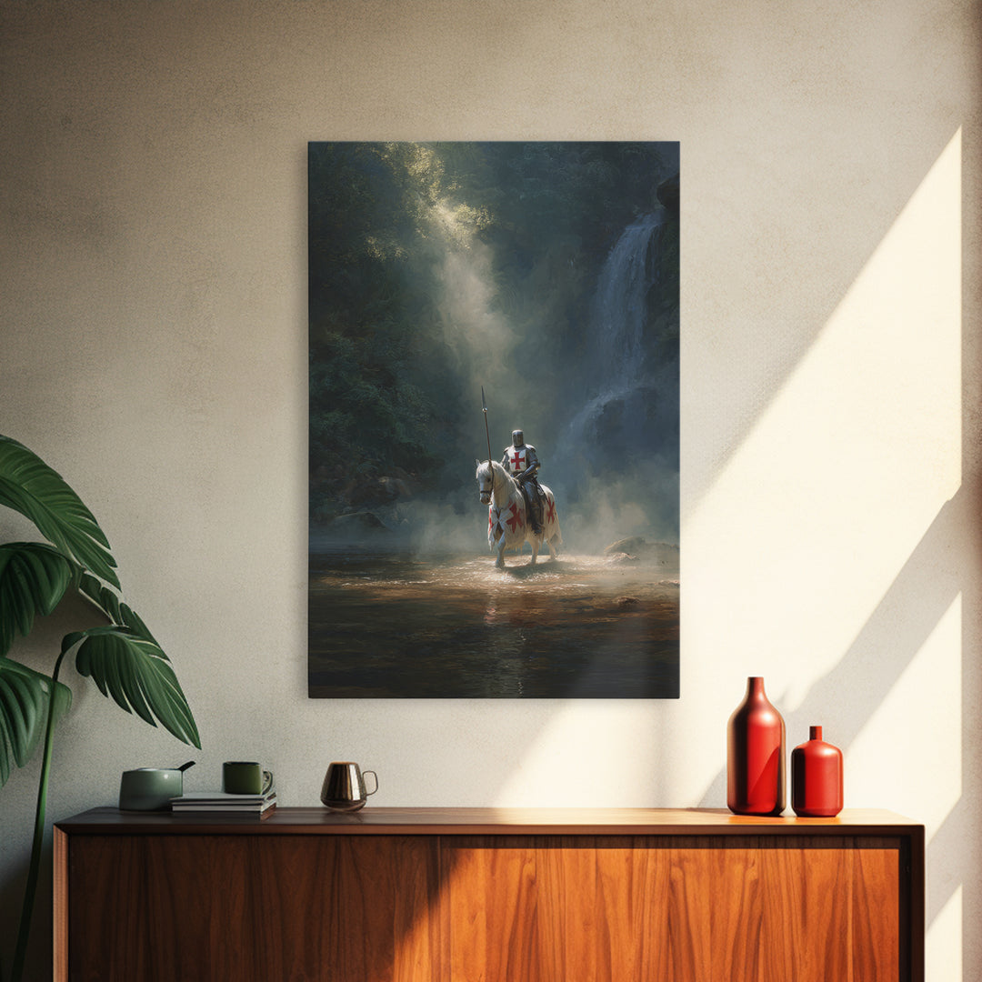 Knight In Armor Medieval Fantasy Painting Dramatic Wall Art Inspirational Framed Canvas Print